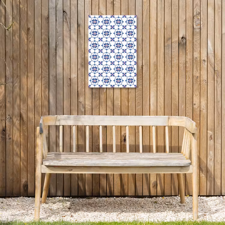 Modern - Patroon - Blauw - Roze Tuinposter op houten frame 2 cm dik klein 841 -sfeer4