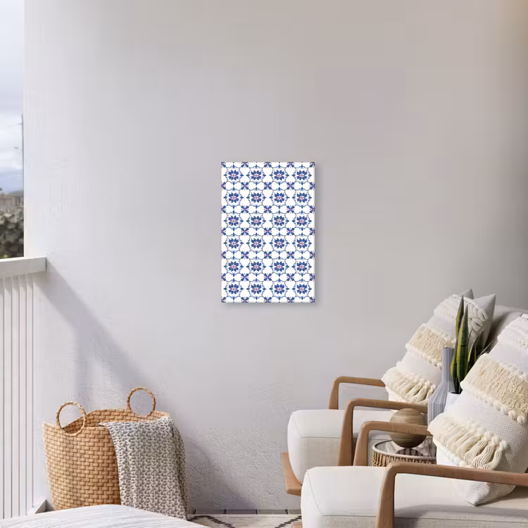 Modern - Patroon - Blauw - Roze Tuinposter op houten frame 2 cm dik klein 841 -sfeer1