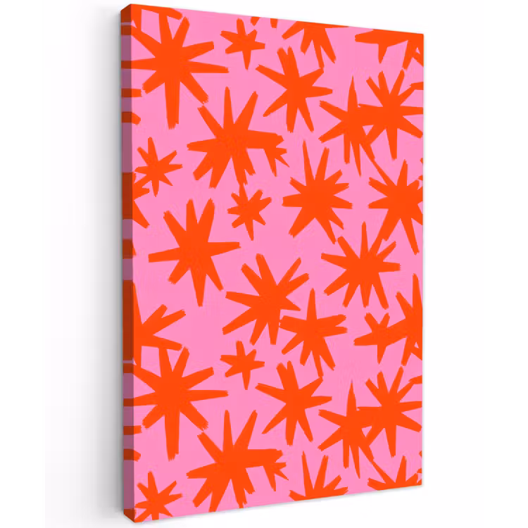 Modern - Sterren - Roze Tuinposter op houten frame 2 cm dik klein 841 -3d