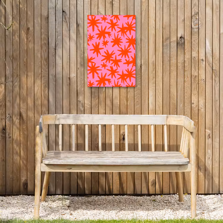 Modern - Sterren - Roze Tuinposter op houten frame 2 cm dik klein 841 -sfeer4