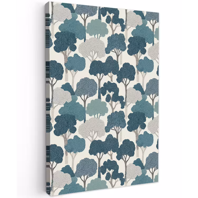 Modern - Bomen - Bos - Patroon - Blauw Tuinposter op houten frame 2 cm dik klein 841 -3d