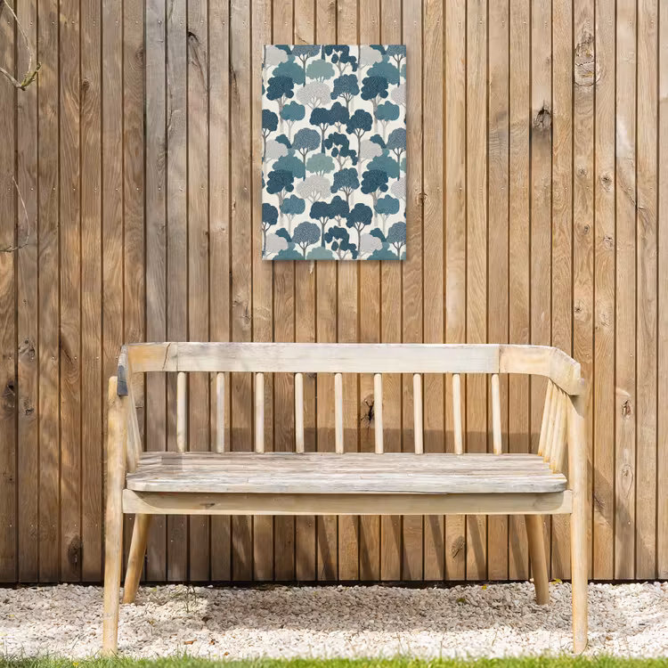 Modern - Bomen - Bos - Patroon - Blauw Tuinposter op houten frame 2 cm dik klein 841 -sfeer4