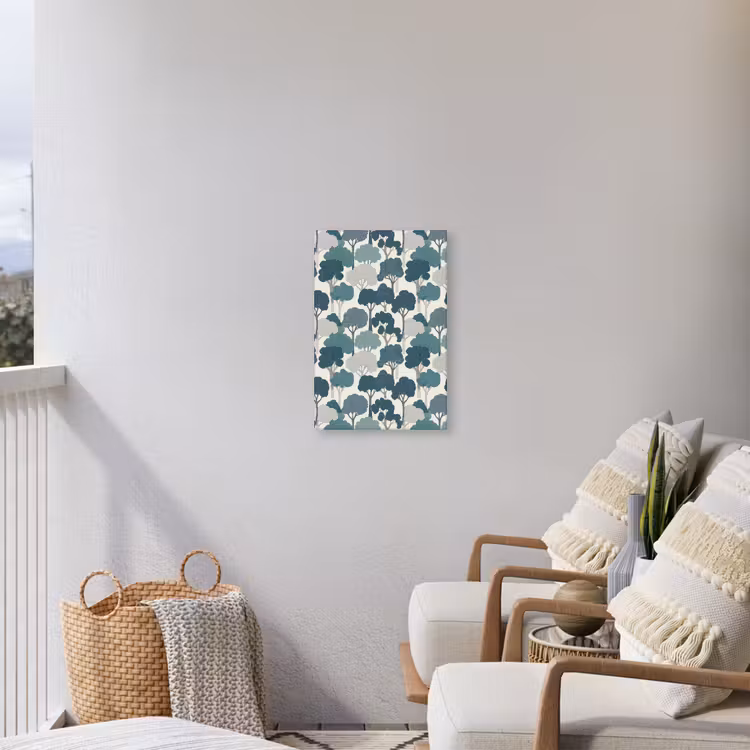 Modern - Bomen - Bos - Patroon - Blauw Tuinposter op houten frame 2 cm dik klein 841 -sfeer1