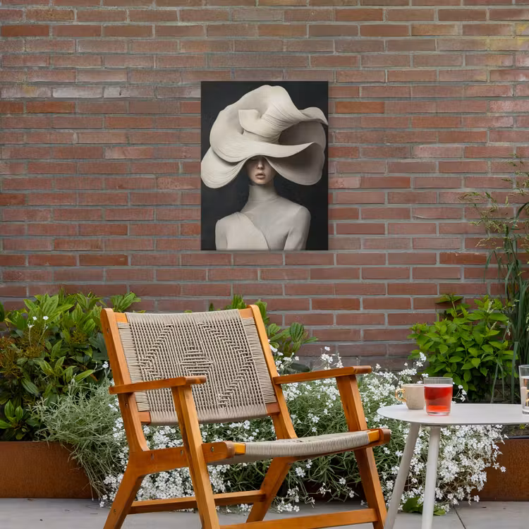 Modern - Vrouw - Hoed Tuinposter op houten frame 2 cm dik klein -sfeer3