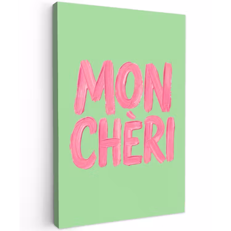 Mon cheri - Groen - Roze Tuinposter op houten frame 2 cm dik klein -3d