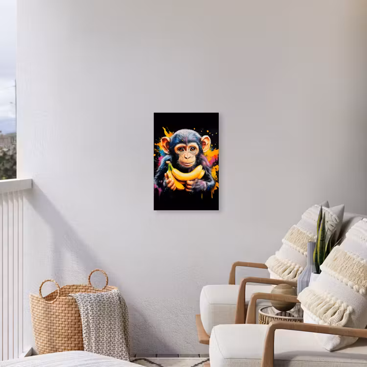 Aap - Graffiti - Kleurrijk - Bananen - Modern Tuinposter op houten frame 2 cm dik klein -sfeer1