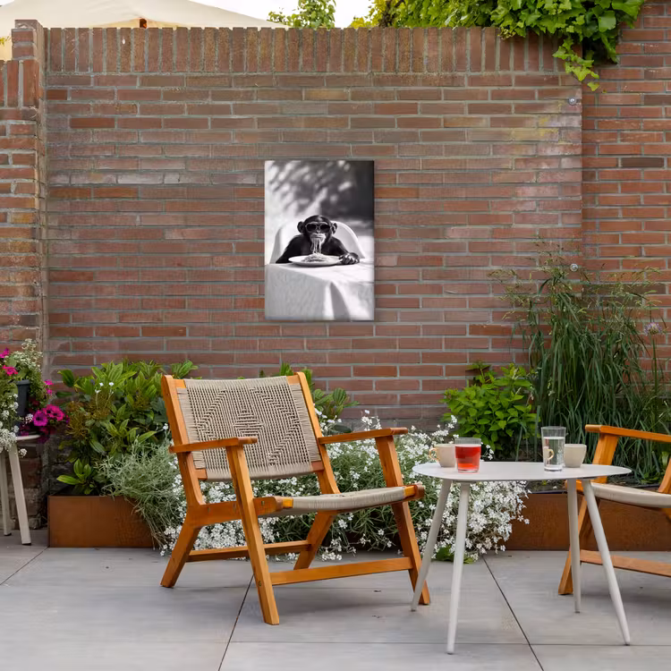 Aap - Spaghetti - Zonnebril - Zwart wit - Cool - Dier Tuinposter op houten frame 2 cm dik klein -sfeer3