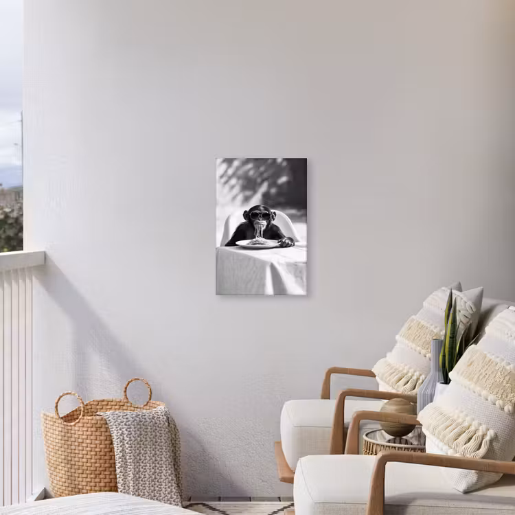 Aap - Spaghetti - Zonnebril - Zwart wit - Cool - Dier Tuinposter op houten frame 2 cm dik klein -sfeer1