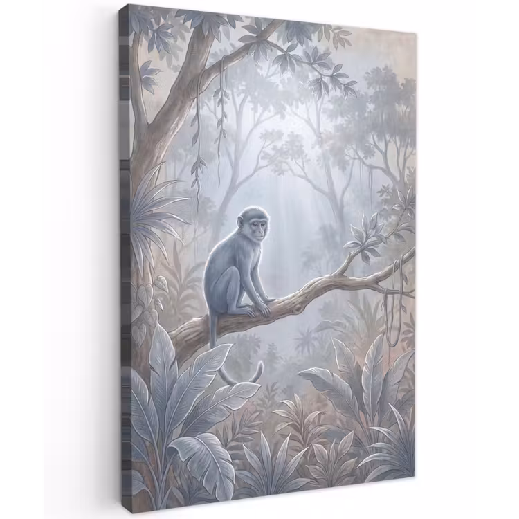 Aap - Boom - Jungle - Natuur - Grijs Tuinposter op houten frame 2 cm dik klein -3d