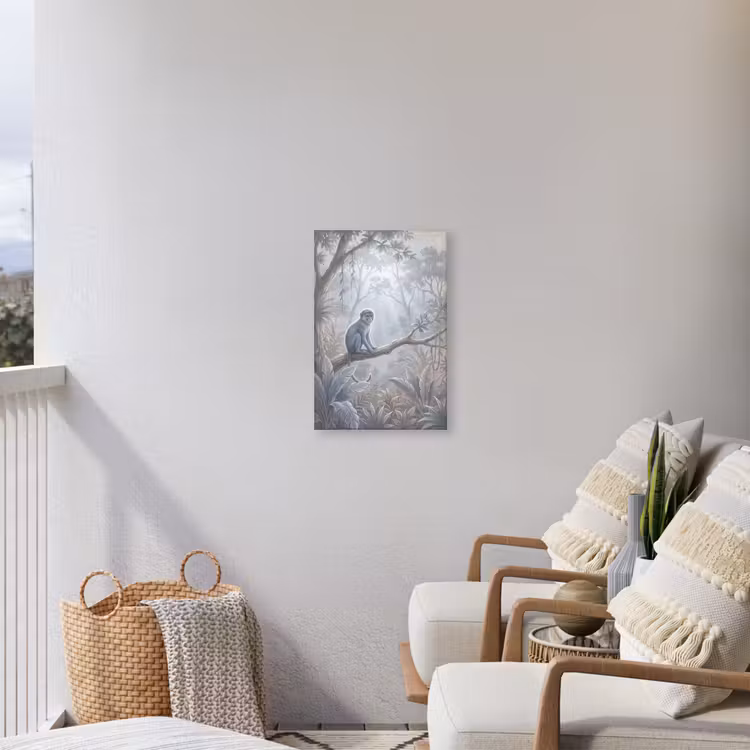 Aap - Boom - Jungle - Natuur - Grijs Tuinposter op houten frame 2 cm dik klein -sfeer1
