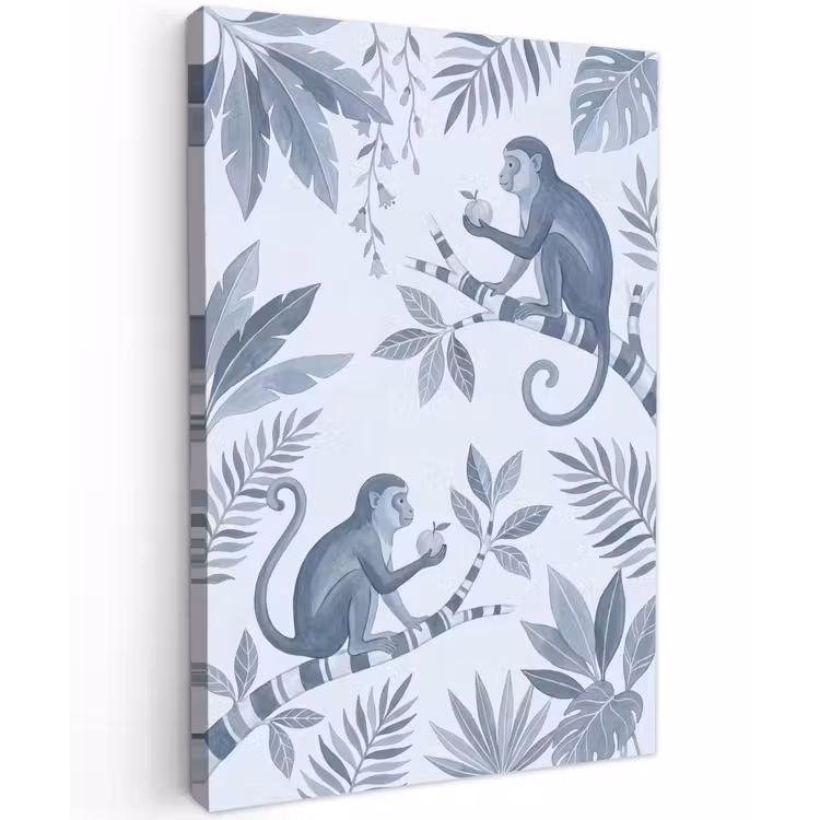Aap - Boom - Bladeren - Jungle - Illustratie Tuinposter op houten frame 2 cm dik klein -3d