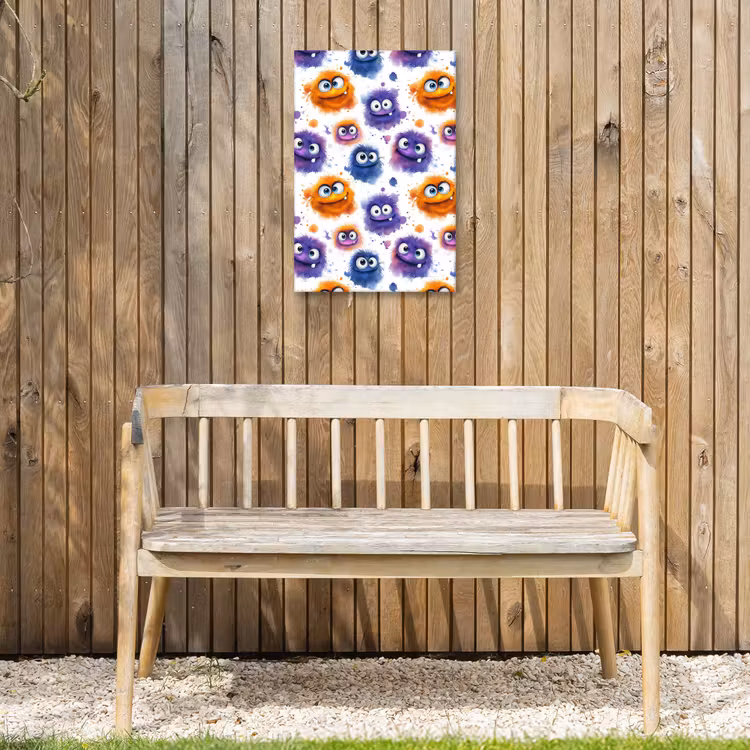 Monstertjes - Aquarel - Kleurrijk Tuinposter op houten frame 2 cm dik klein 841 -sfeer4