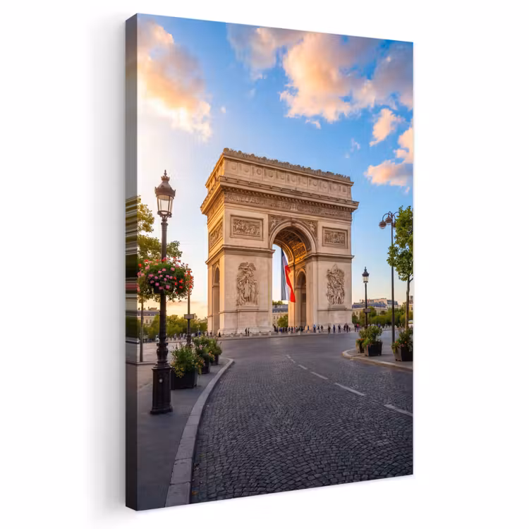 Monument - Parijs - Zonsondergang - Architectuur - Goud Tuinposter op houten frame 2 cm dik klein -3d