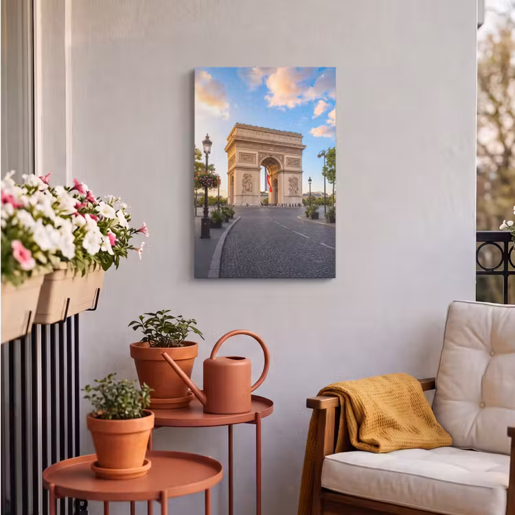 Monument - Parijs - Zonsondergang - Architectuur - Goud Tuinposter op houten frame 2 cm dik klein -sfeer1