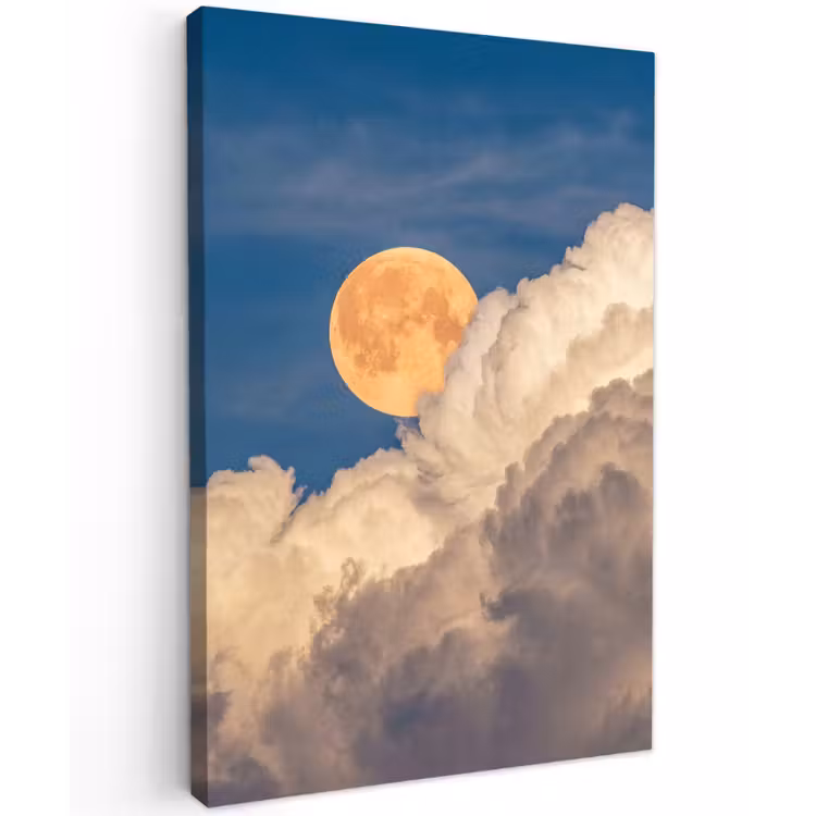 Maan - Wolken - Natuur - Oranje Tuinposter op houten frame 2 cm dik klein -3d