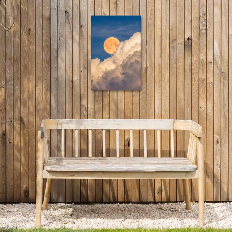 Maan - Wolken - Natuur - Oranje Tuinposter op houten frame 2 cm dik klein -sfeer4