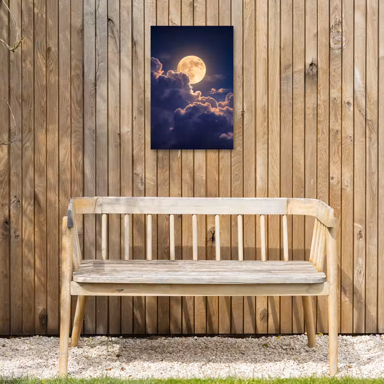 Maan - Wolken - Nacht - Oranje Tuinposter op houten frame 2 cm dik klein -sfeer4