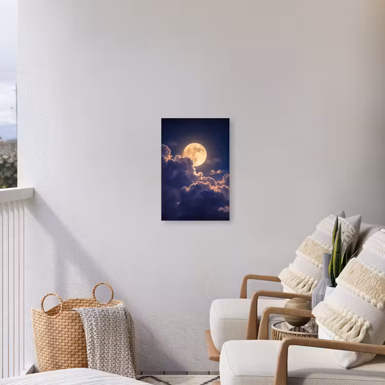 Maan - Wolken - Nacht - Oranje Tuinposter op houten frame 2 cm dik klein -sfeer1