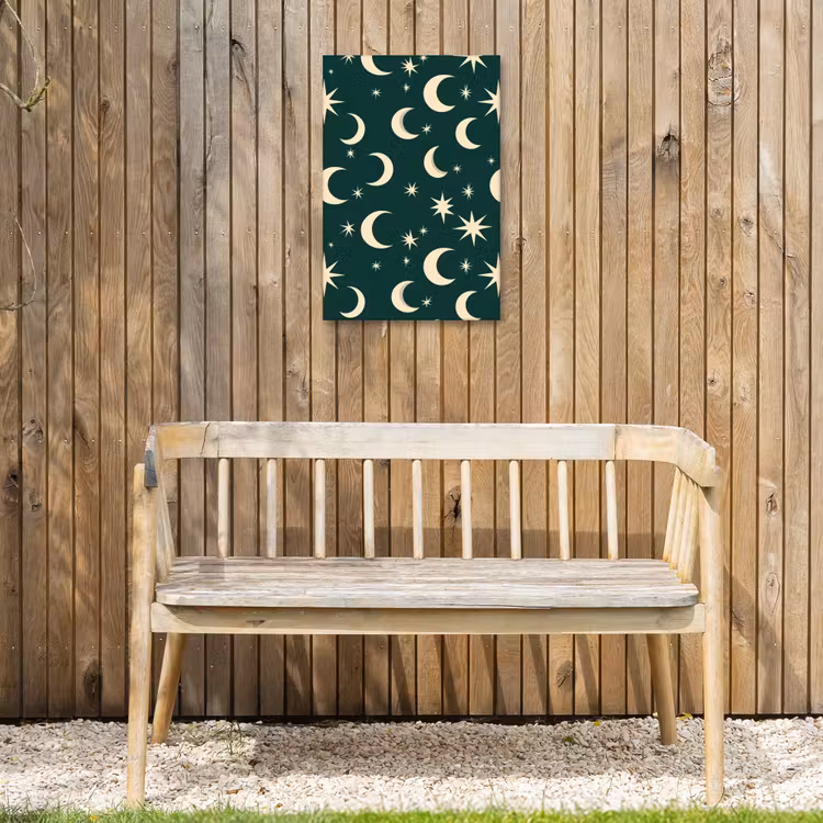 Manen - Sterren - Groen Tuinposter op houten frame 2 cm dik klein 841 -sfeer4