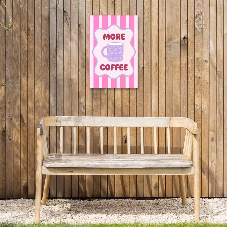 More coffee - Roze - Paars - Strepen - Mok Tuinposter op houten frame 2 cm dik klein -sfeer4