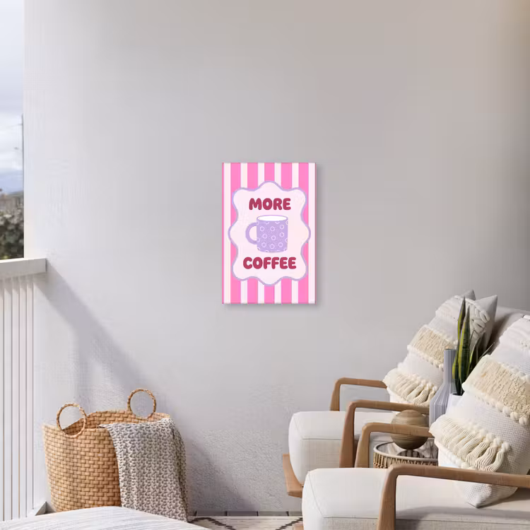 More coffee - Roze - Paars - Strepen - Mok Tuinposter op houten frame 2 cm dik klein -sfeer1