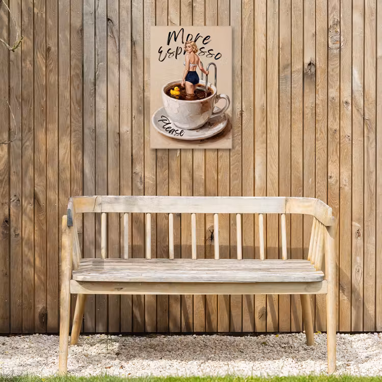 More espresso - Koffie - Eend Tuinposter op houten frame 2 cm dik klein -sfeer4
