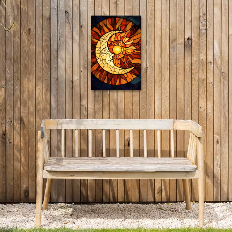 Mozaïek - Glas - Maan - Donkerblauw Tuinposter op houten frame 2 cm dik klein -sfeer4