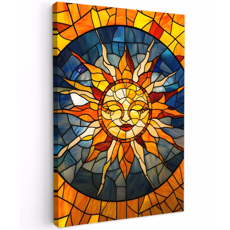 Mozaïek - Zon - Geel - Cirkel Tuinposter op houten frame 2 cm dik klein -3d