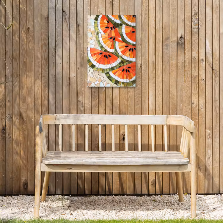 Mozaïek - Watermeloen - Rood - Pitten Tuinposter op houten frame 2 cm dik klein -sfeer4