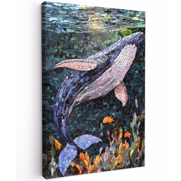Mozaïek - Walvis - Koraal - Water Tuinposter op houten frame 2 cm dik klein -3d