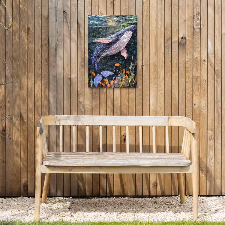 Mozaïek - Walvis - Koraal - Water Tuinposter op houten frame 2 cm dik klein -sfeer4