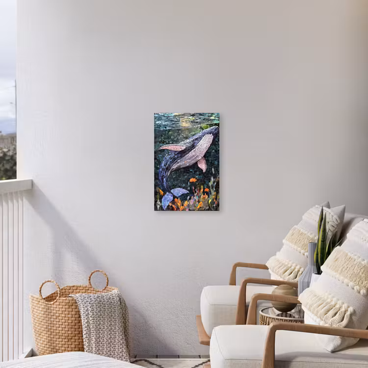 Mozaïek - Walvis - Koraal - Water Tuinposter op houten frame 2 cm dik klein -sfeer1