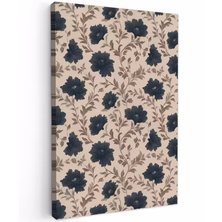 Motief - Bloemen - Zwart - Beige Tuinposter op houten frame 2 cm dik klein 841 -3d