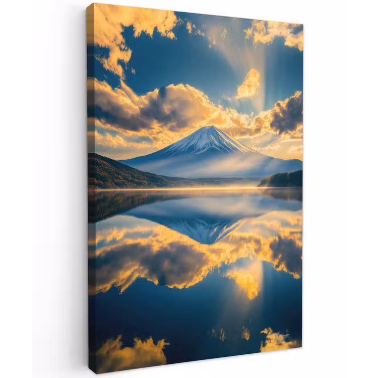 Berg - Rivier - Zonsondergang Tuinposter op houten frame 2 cm dik klein -3d