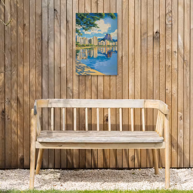 Berg - Skyline - Strand - Water Tuinposter op houten frame 2 cm dik klein -sfeer4