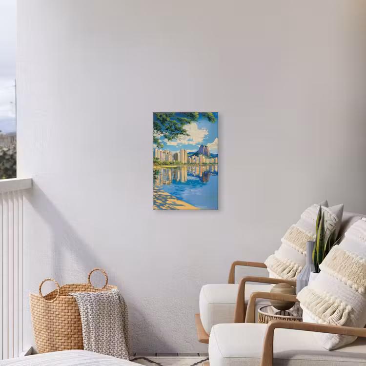 Berg - Skyline - Strand - Water Tuinposter op houten frame 2 cm dik klein -sfeer1