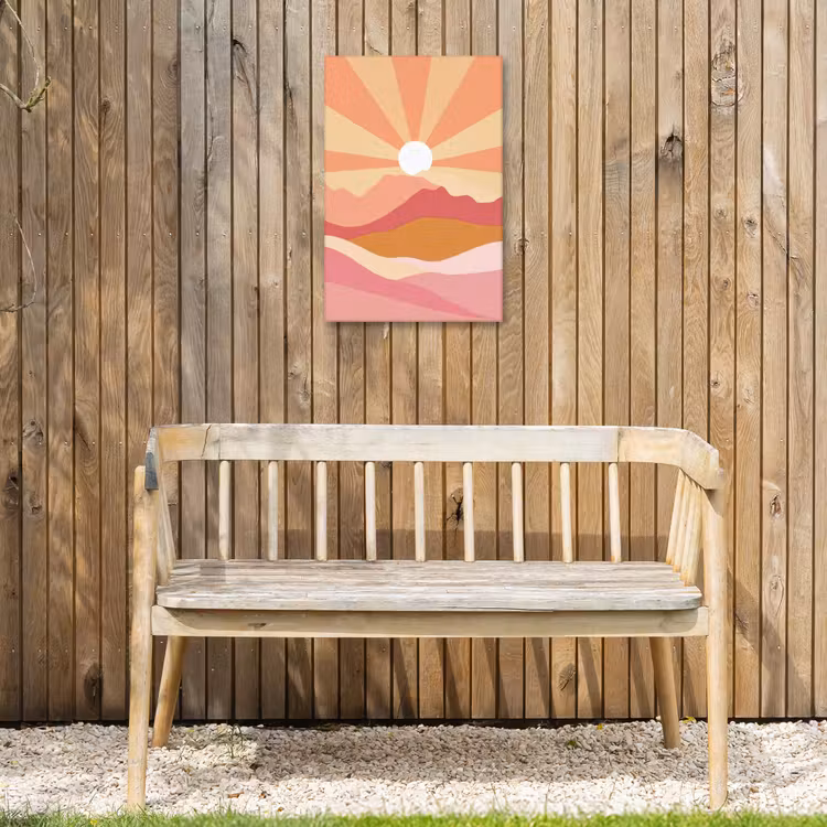 Bergen - Abstract - Zonnestralen - Roze Tuinposter op houten frame 2 cm dik klein -sfeer4