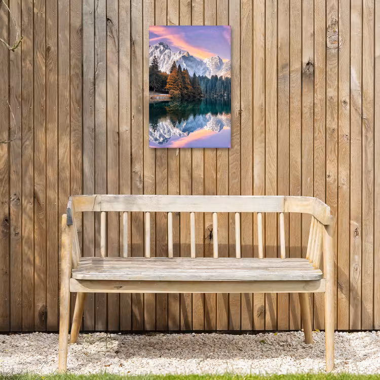Bergen - Bos - Water - Lucht - Roze - Paars Tuinposter op houten frame 2 cm dik klein -sfeer4