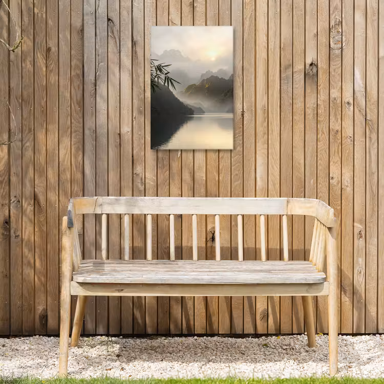 Bergen - Water - Mist - Natuur - Landschap Tuinposter op houten frame 2 cm dik klein -sfeer4