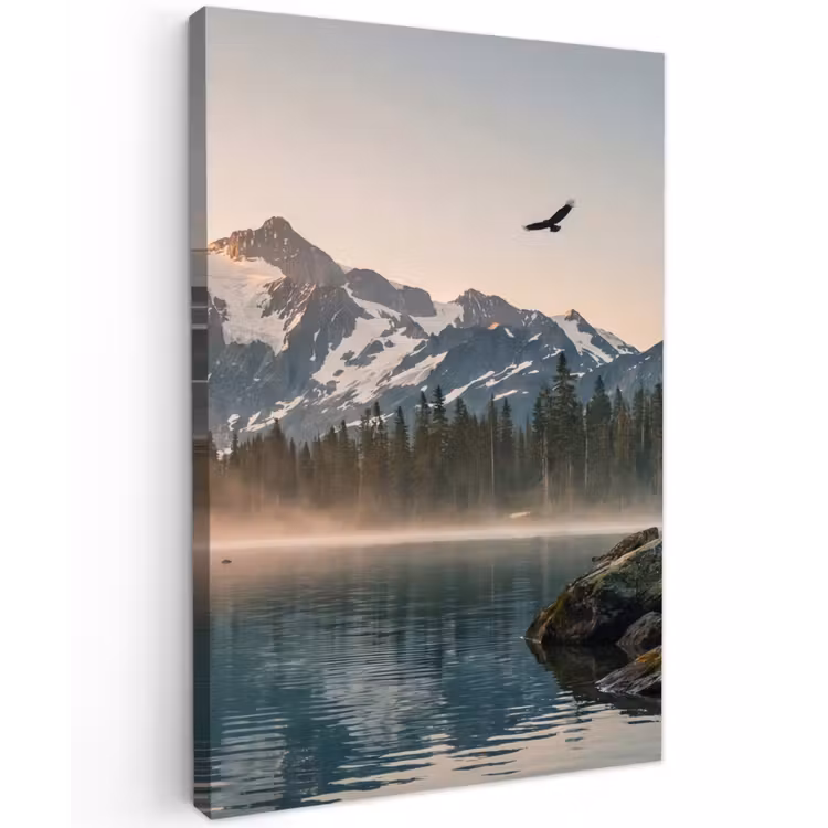 Bergen - Water - Bomen Tuinposter op houten frame 2 cm dik klein -3d