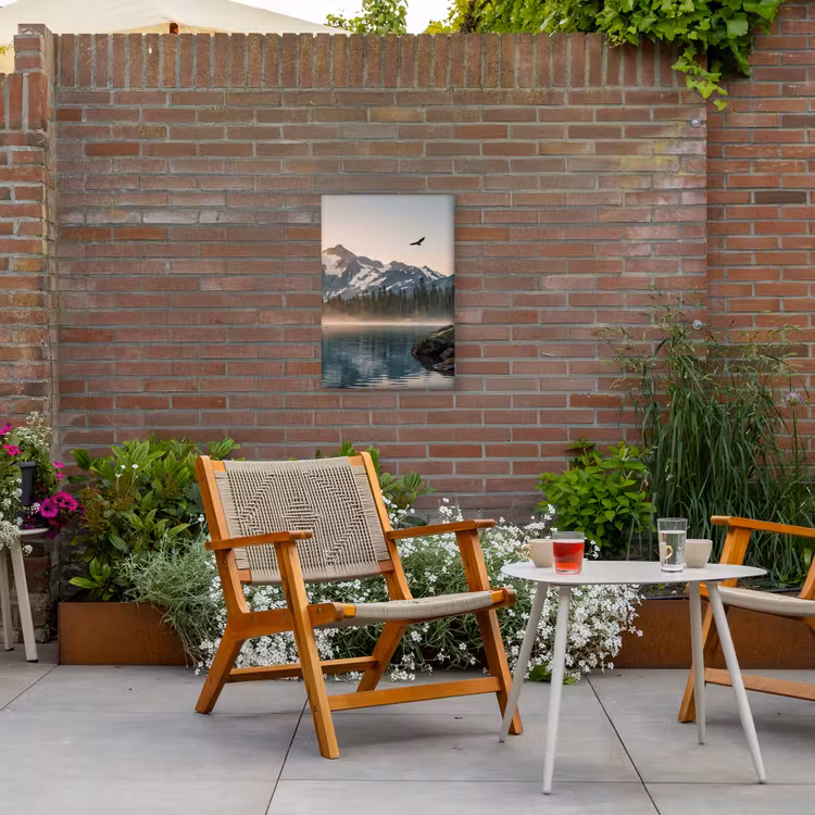 Bergen - Water - Bomen Tuinposter op houten frame 2 cm dik klein -sfeer3