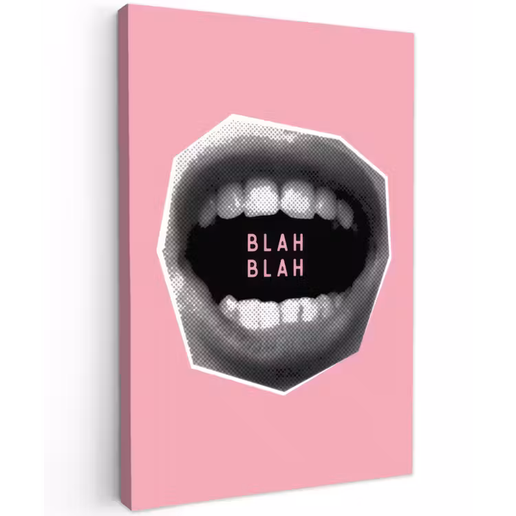 Mond - BLAH BLAH - Roze Tuinposter op houten frame 2 cm dik klein -3d