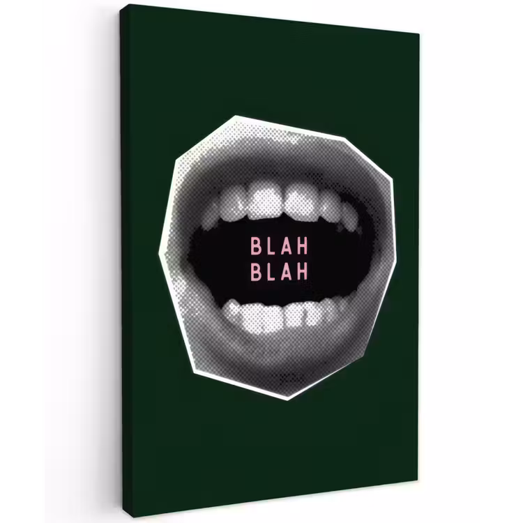 Mond - Groen - Illustratie - BLAH BLAH Tuinposter op houten frame 2 cm dik klein -3d