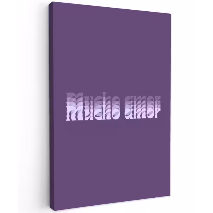 Mucho amor - Paars - Grafisch Tuinposter op houten frame 2 cm dik klein -3d