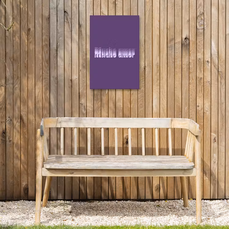 Mucho amor - Paars - Grafisch Tuinposter op houten frame 2 cm dik klein -sfeer4
