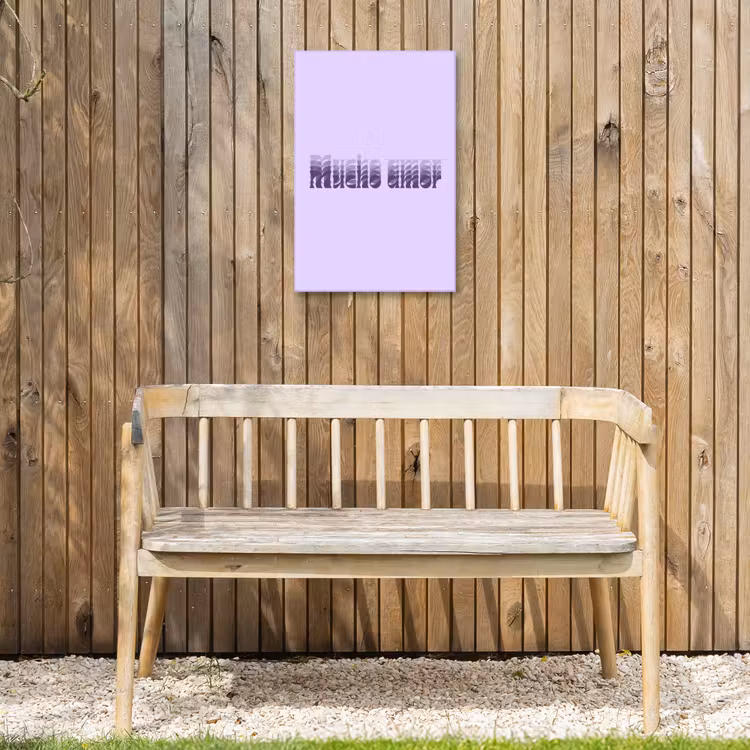 Mucho amor - Paars - Gelaagde letters Tuinposter op houten frame 2 cm dik klein -sfeer4