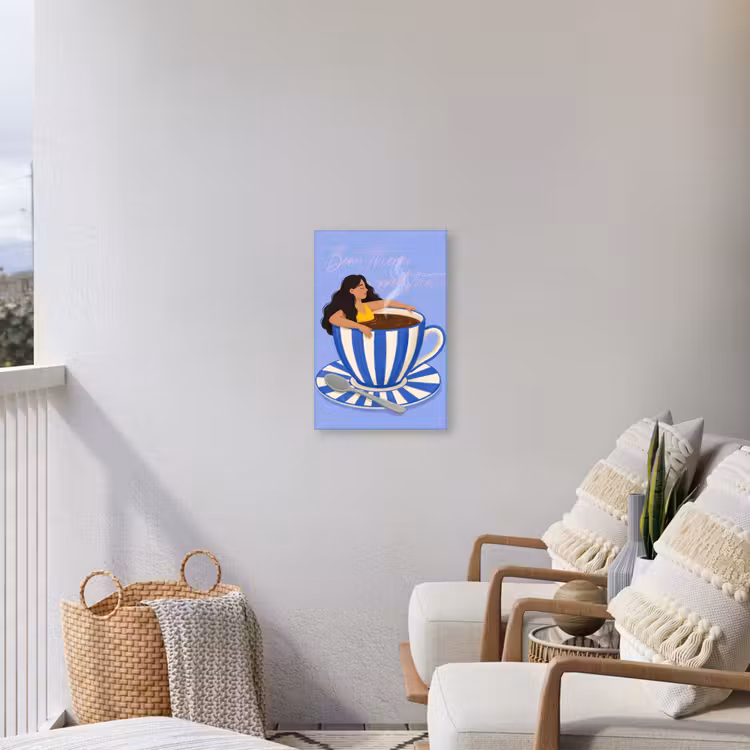 Mok - Koffie - Vrouw - Paars Tuinposter op houten frame 2 cm dik klein -sfeer1