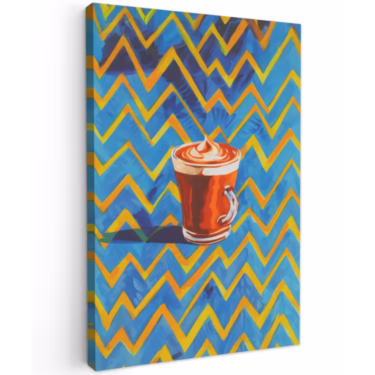 Mok - Koffie - Zigzag - Slagroom Tuinposter op houten frame 2 cm dik klein -3d