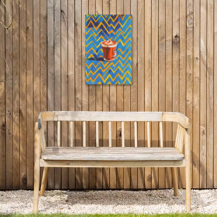 Mok - Koffie - Zigzag - Slagroom Tuinposter op houten frame 2 cm dik klein -sfeer4
