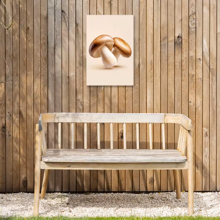 Champignons - Zacht - Beige Tuinposter op houten frame 2 cm dik klein -sfeer4